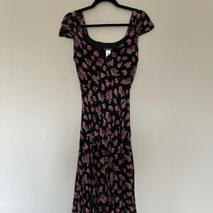 100% Silk Floral Midi Dress